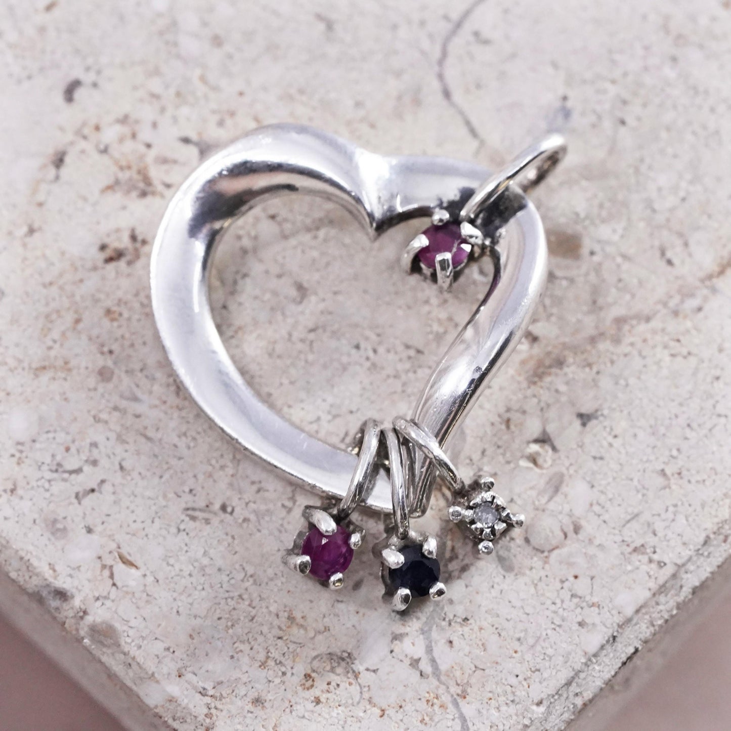 Lenox Sterling Silver Sliding ruby diamond Charm Pendant Heart Multi Birthstone