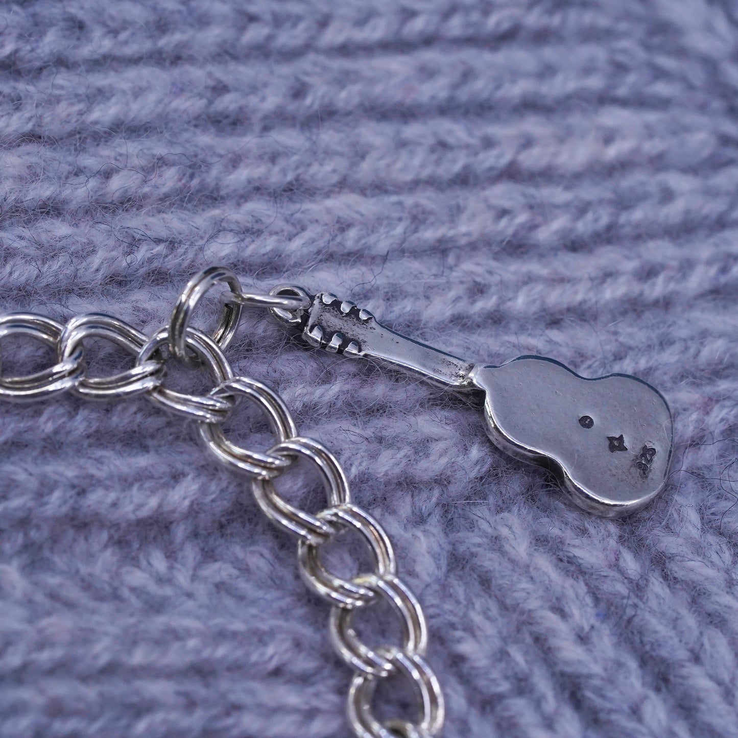 6.75", Italy Sterling silver bracelet, 925 double curb link chain guitar charm