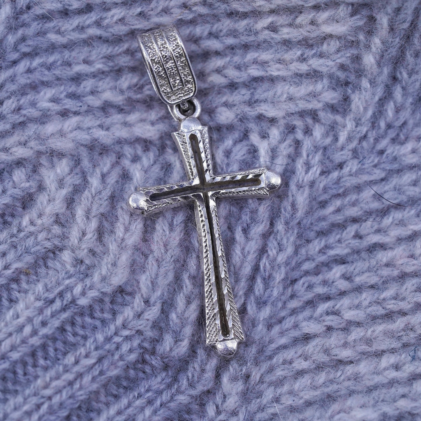 Vintage Sterling silver Handmade charm, 925 textured cross pendant