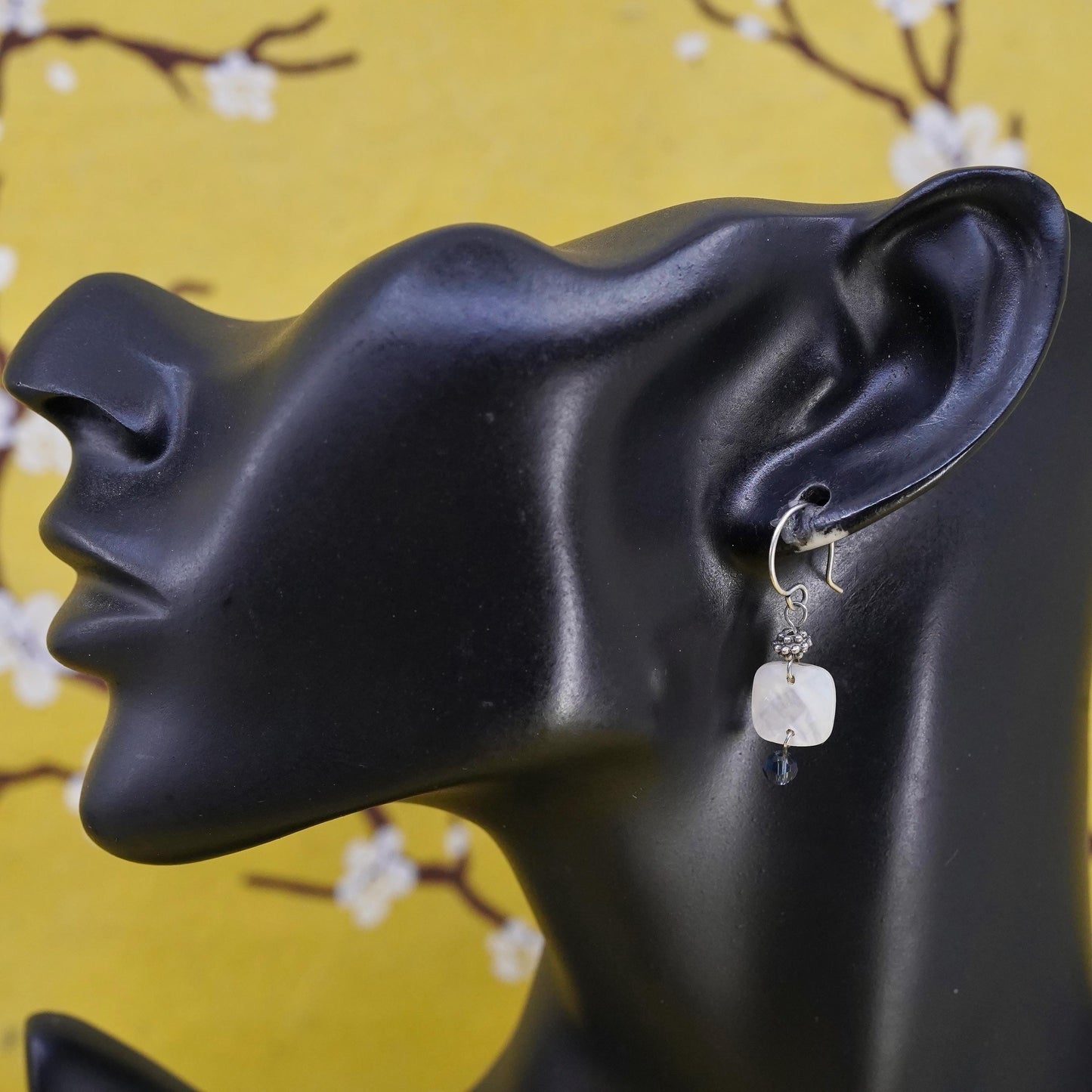 Vintage Sterling 925 silver handmade earrings w/ white mother of pearl dangles
