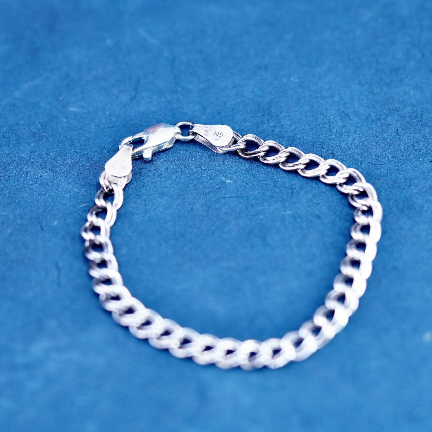 5.75”, Italy Sterling silver handmade charm bracelet, 925 double curb chain