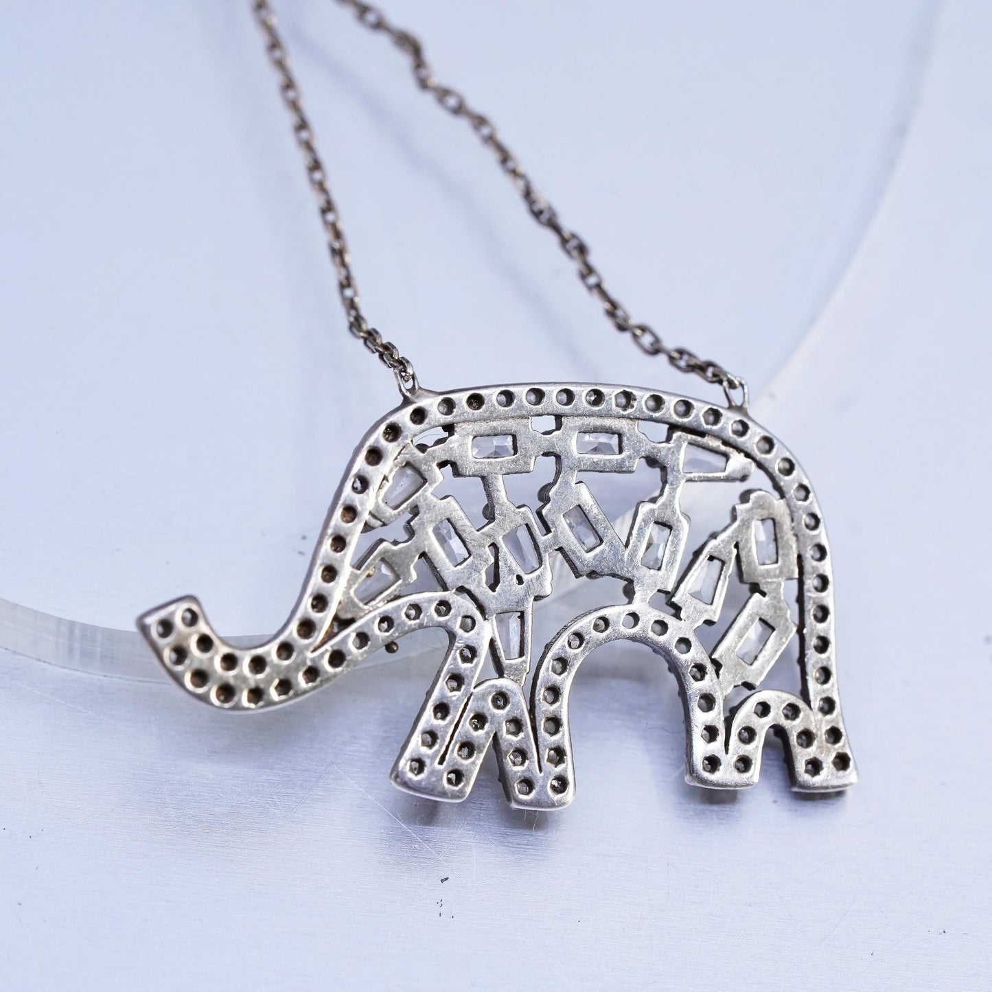16+2", Turkish vermeil gold Sterling 925 Silver Necklace cz elephant Pendant