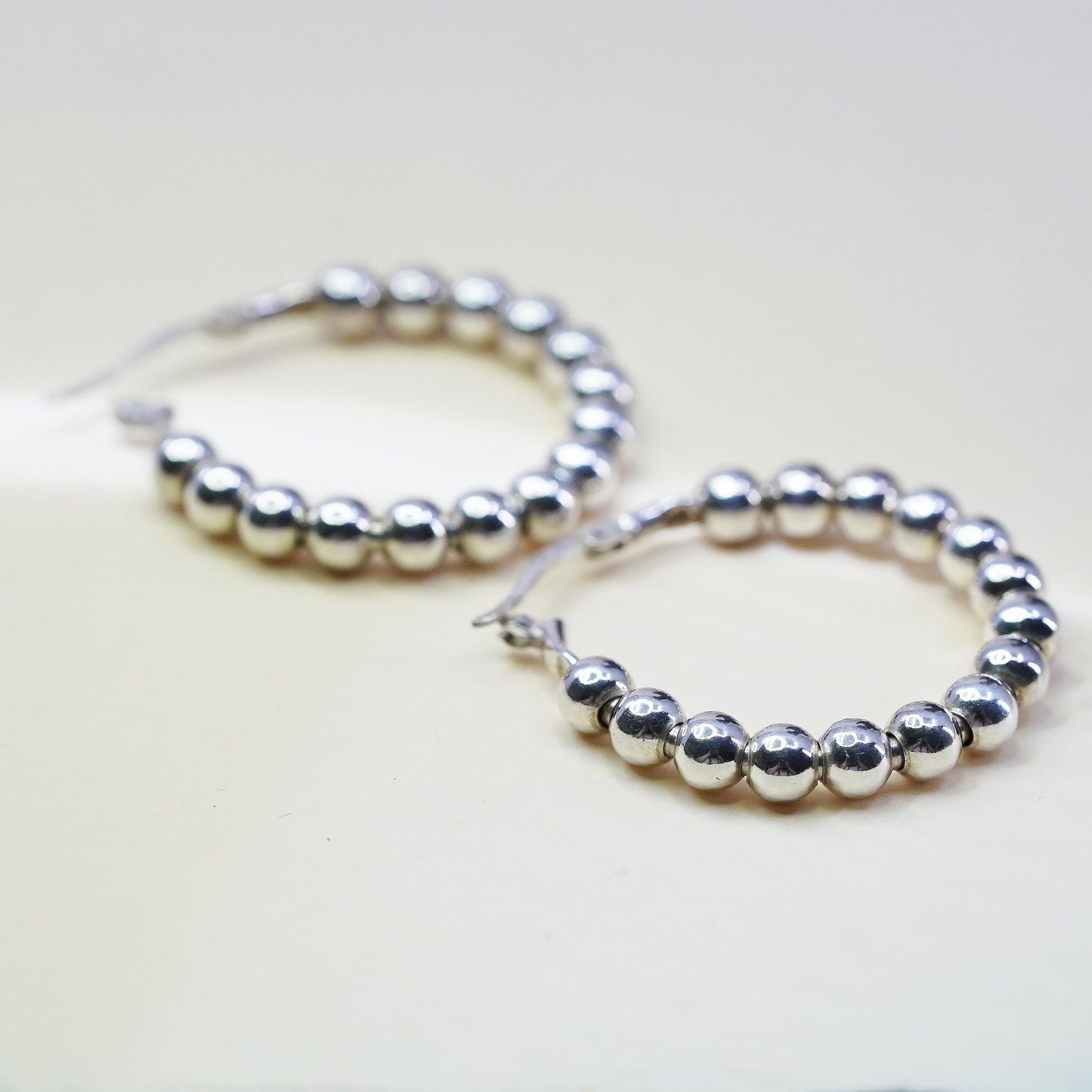 1.25”, Vintage sterling 925 silver loop handmade earrings, beaded hoops