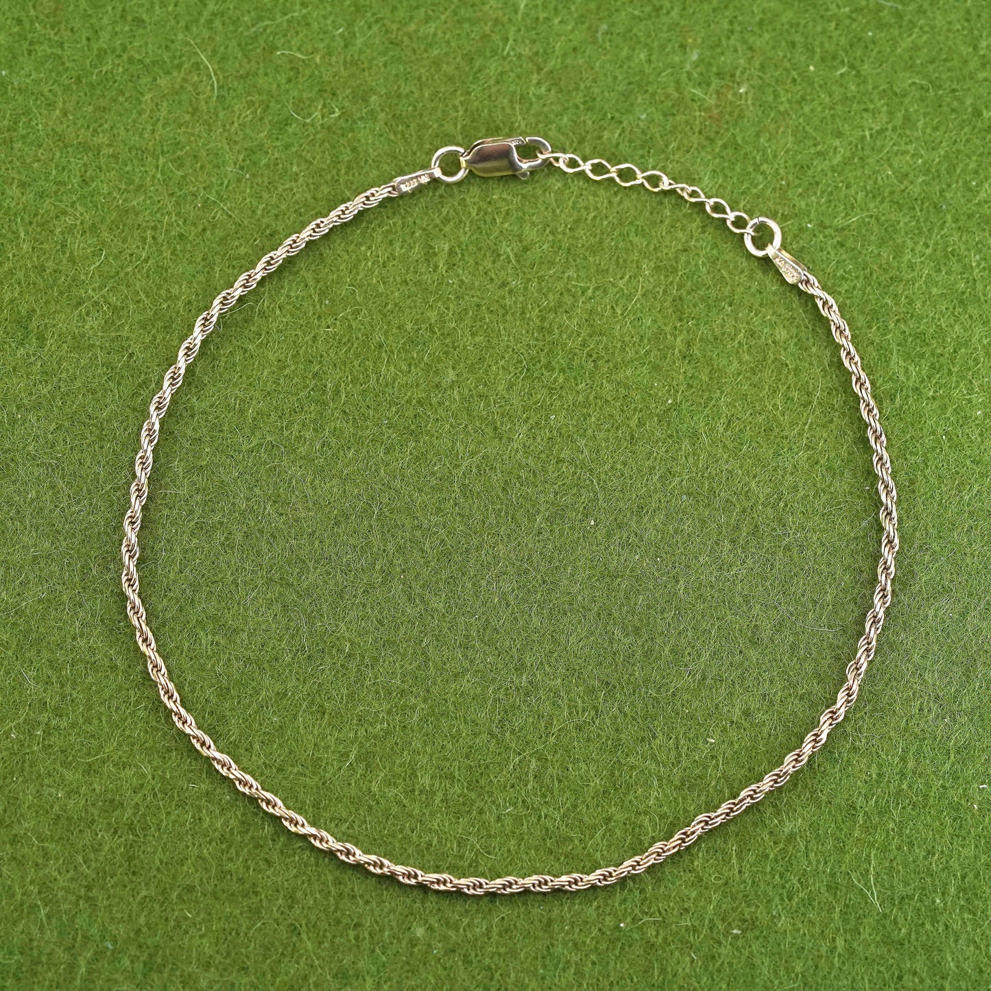 9+1”, vermeil yellow gold sterling silver bracelet, Italy 925 rope ankle anklet