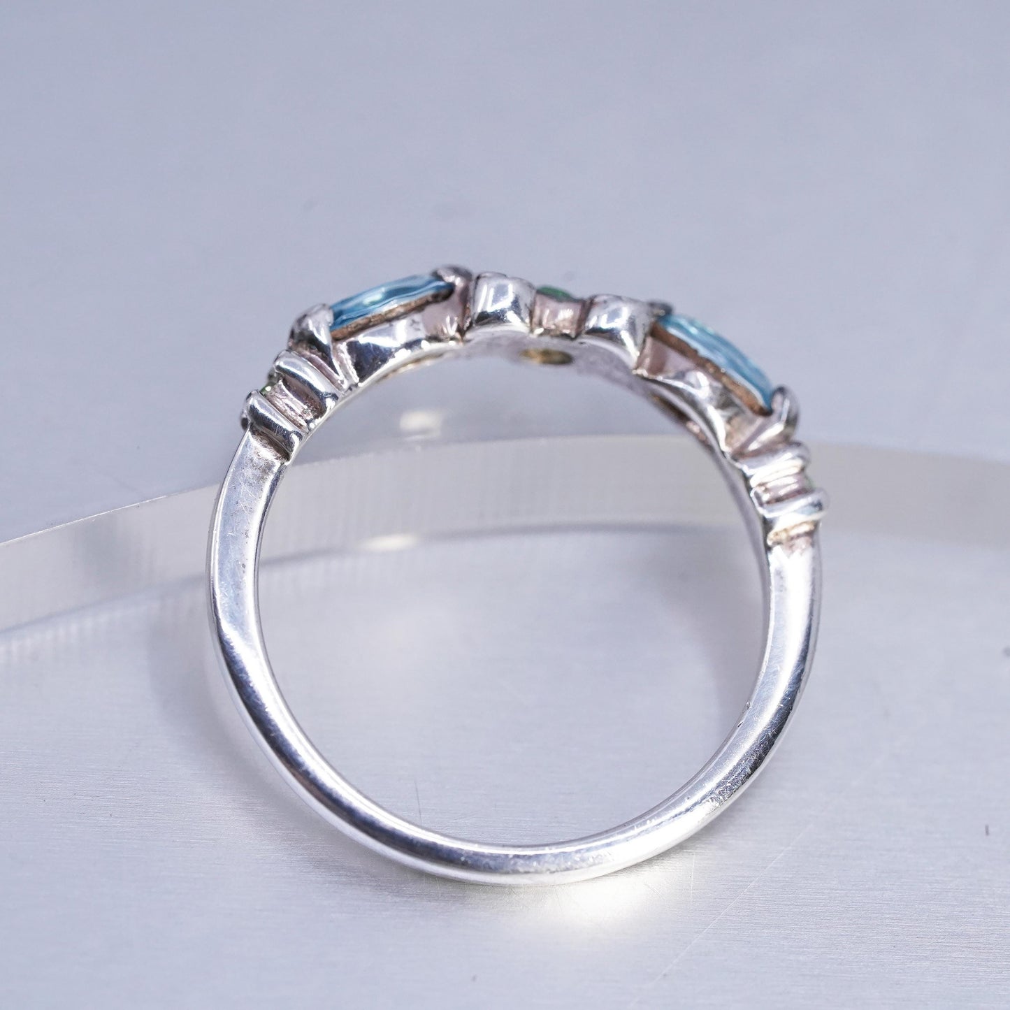 size 6.25, Disney Sterling Silver Ring 925 green blue crystal Mickey Mouse band