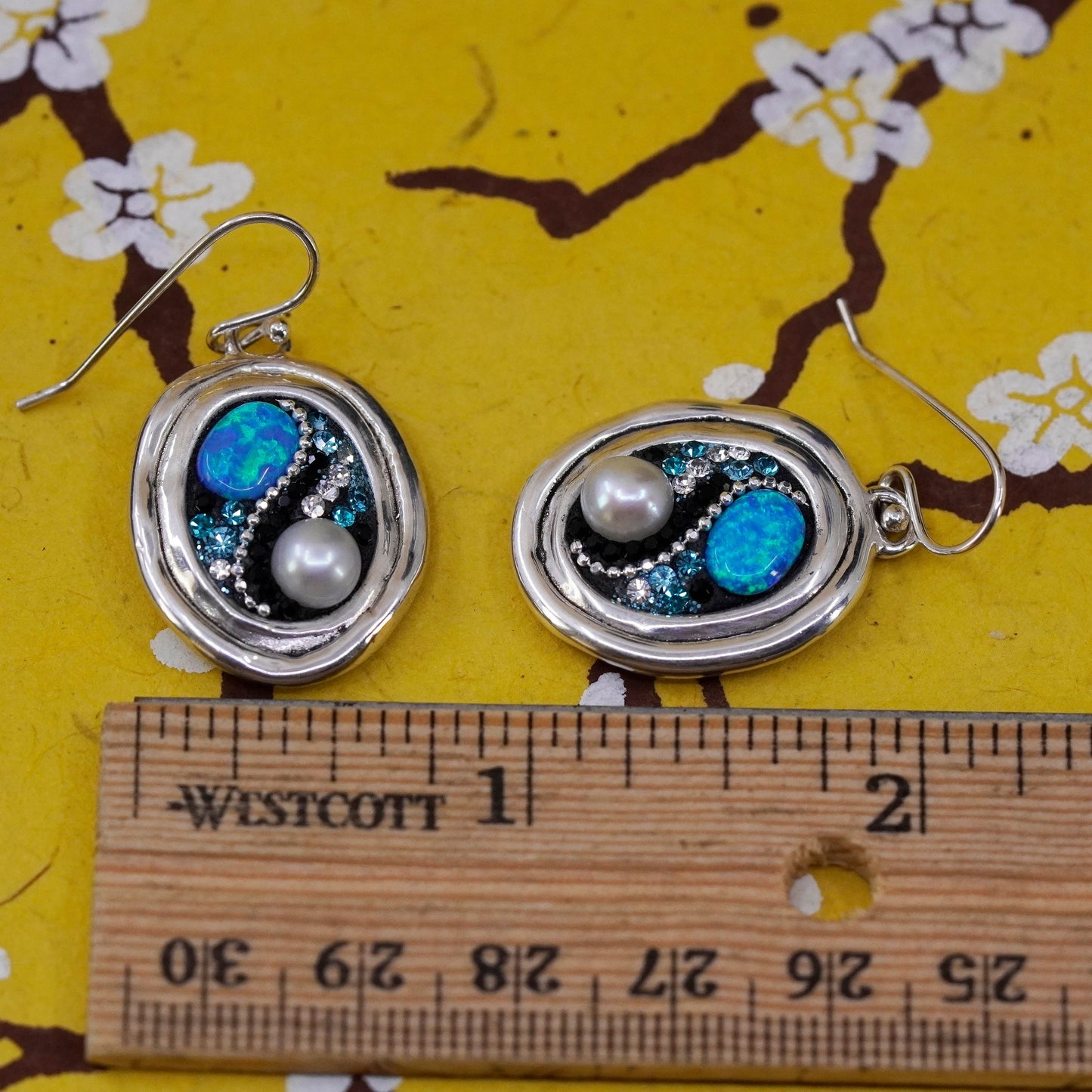 Israel Orit Schertzman Sterling 925 silver handmade oval earrings opal pearl