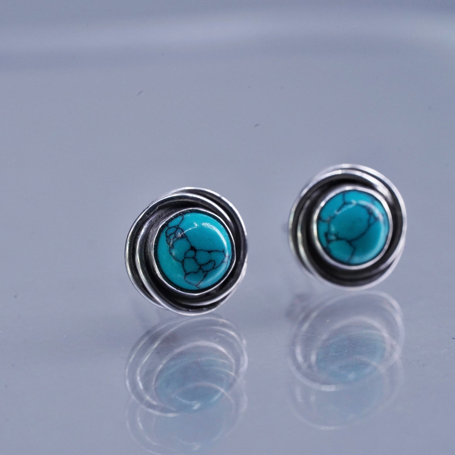 Vintage Sterling 925 silver handmade earrings, studs with turquoise