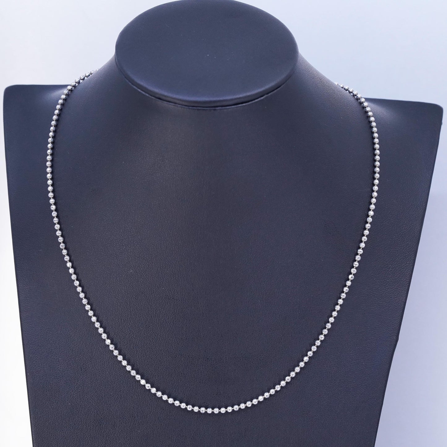 18” 1.6mm, vintage Italian Sterling 925 silver bead chain necklace
