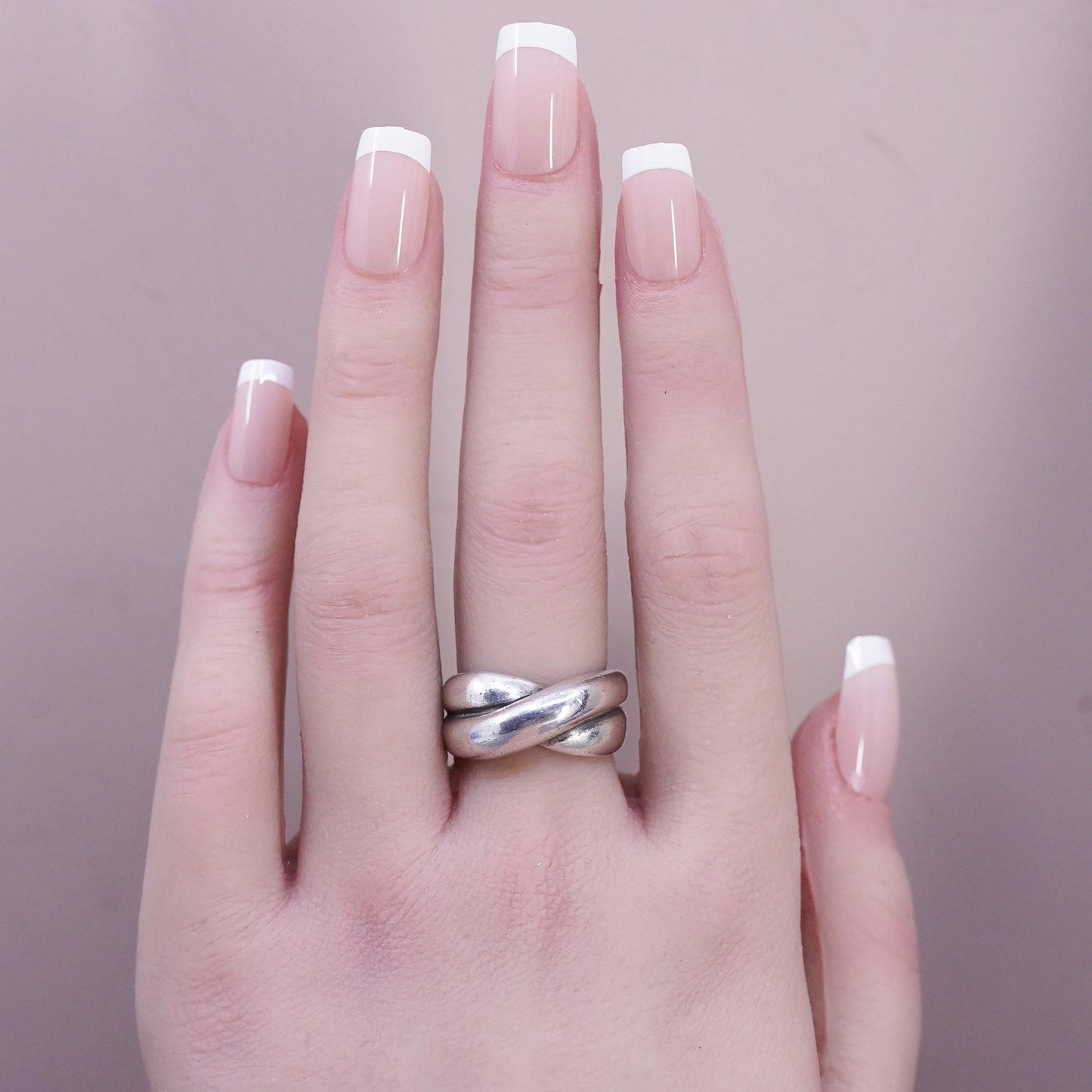 Size 7, vintage sterling silver handmade ring, statement ribbed ring