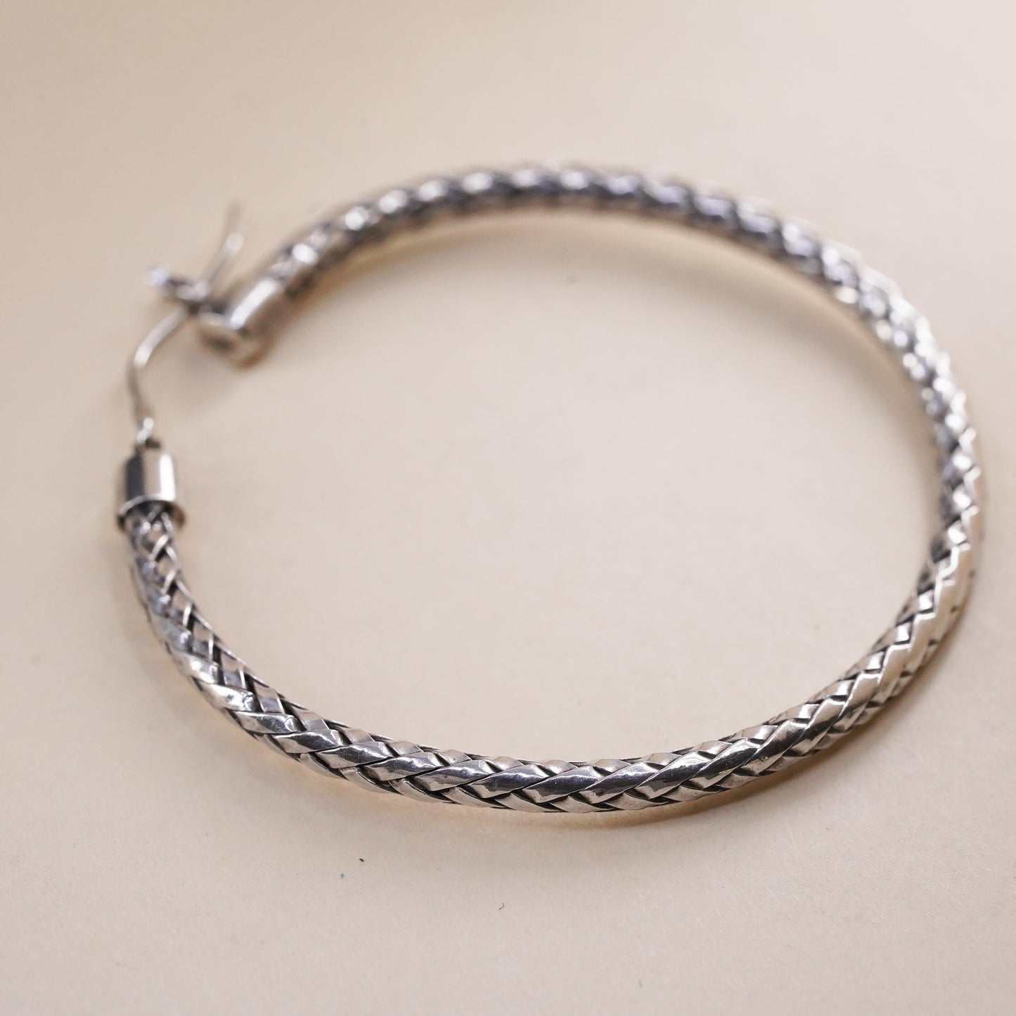 1.5", Vintage sterling 925 silver loop single earring, woven braided hoop