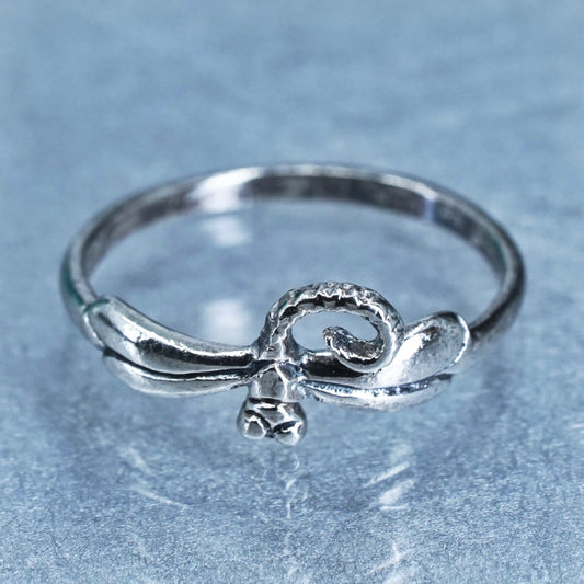 Size 7, vintage Sterling 925 silver handmade ring, dragonfly band
