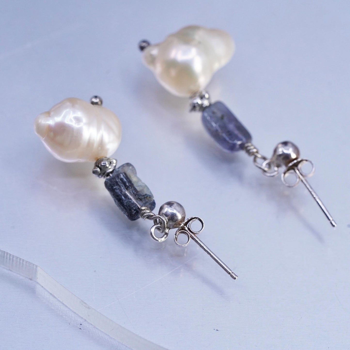 Vintage Sterling 925 silver handmade earrings with baroque pearl dangles