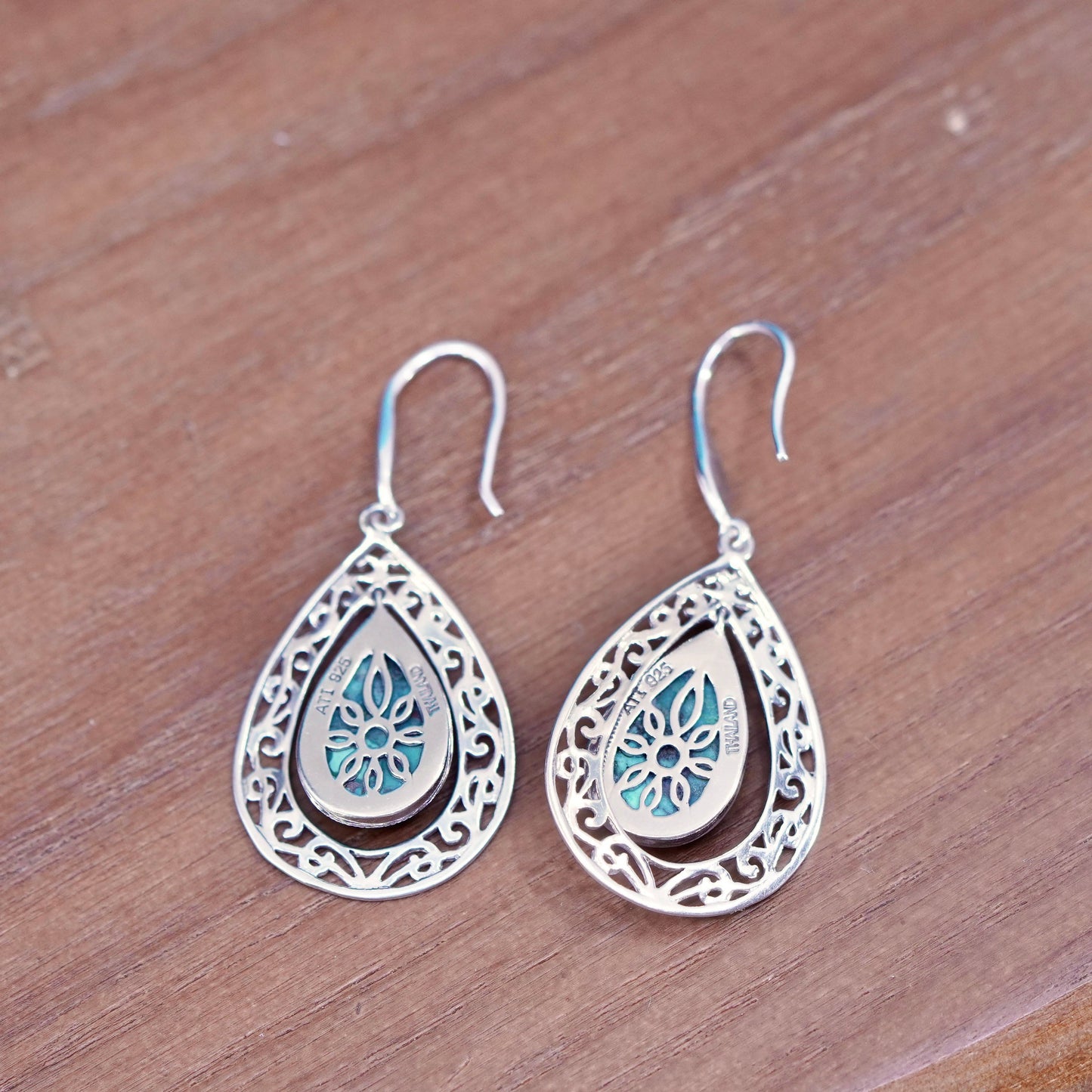 southwestern Sterling 925 silver filigree teardrop earrings with turquoise