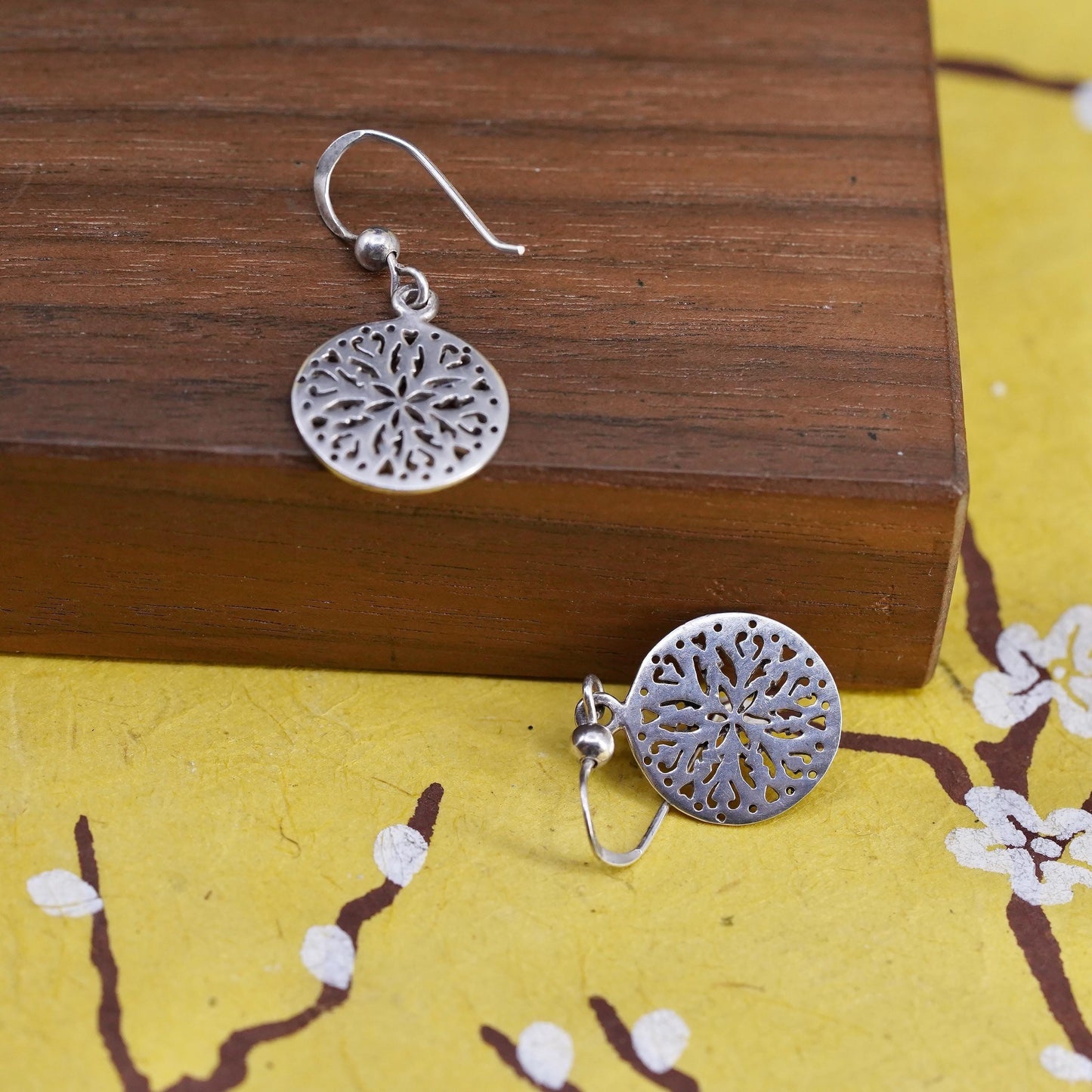 Vintage Sterling 925 silver handmade earrings with cut out dangles