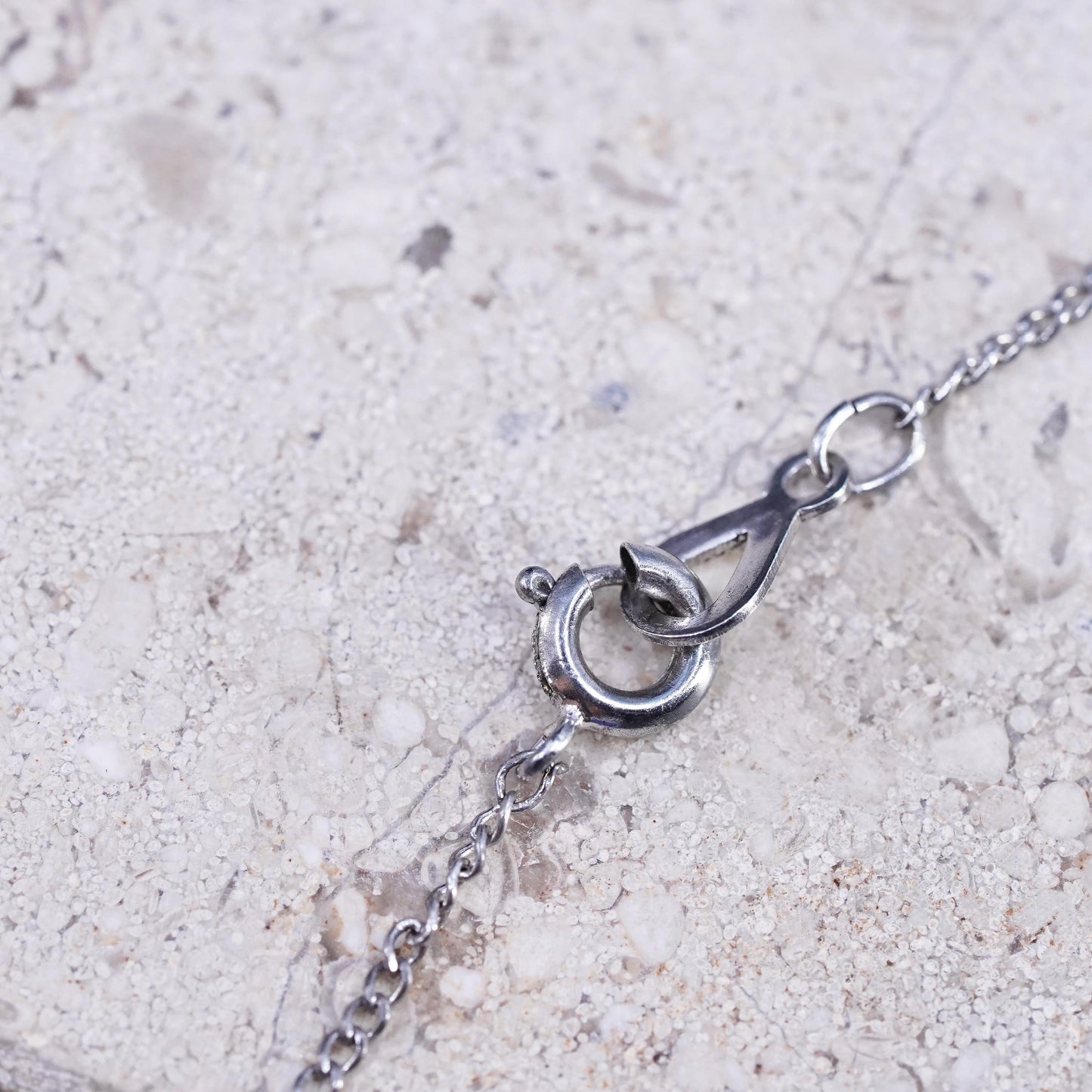 16", vintage Sterling silver necklace, 925 curb chain with pearl pendant and cz