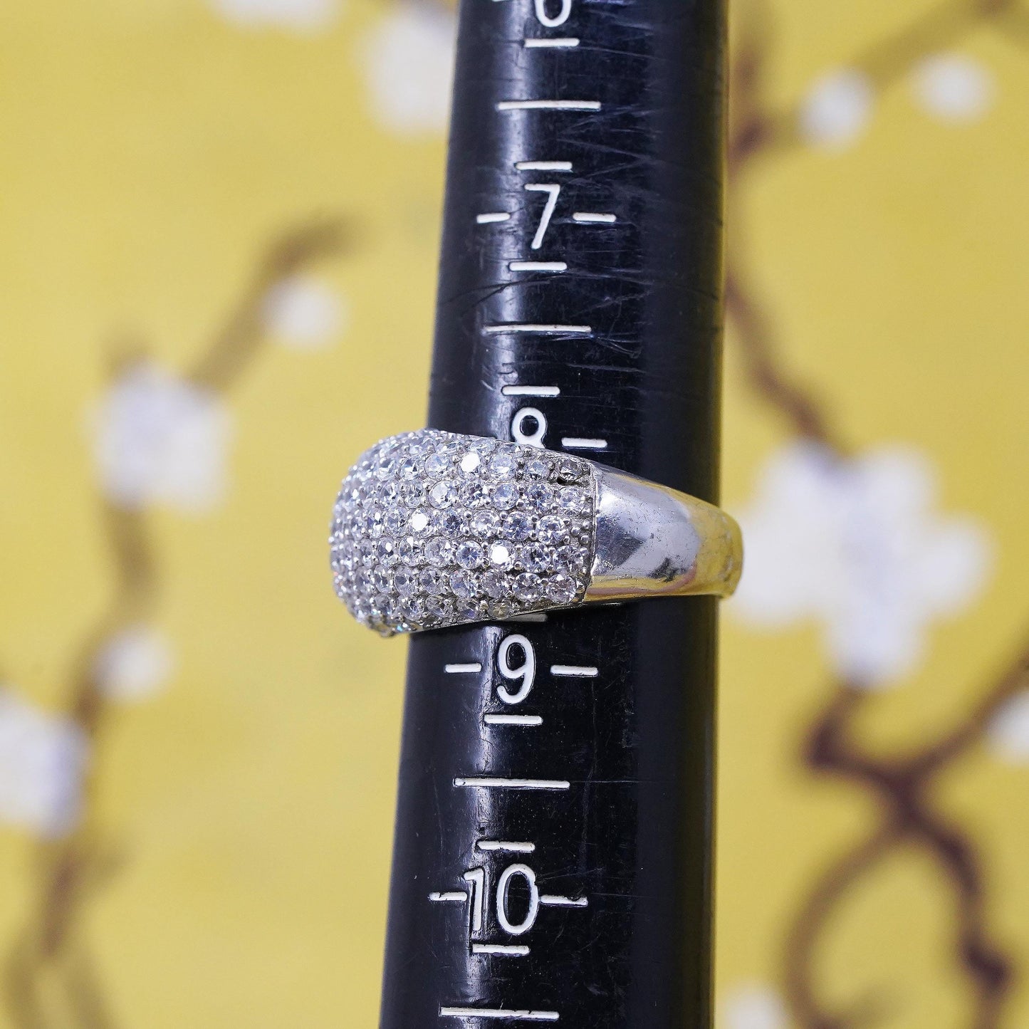 Size 8.25 vintage Sterling silver 925 cluster cz dome ring, statement band