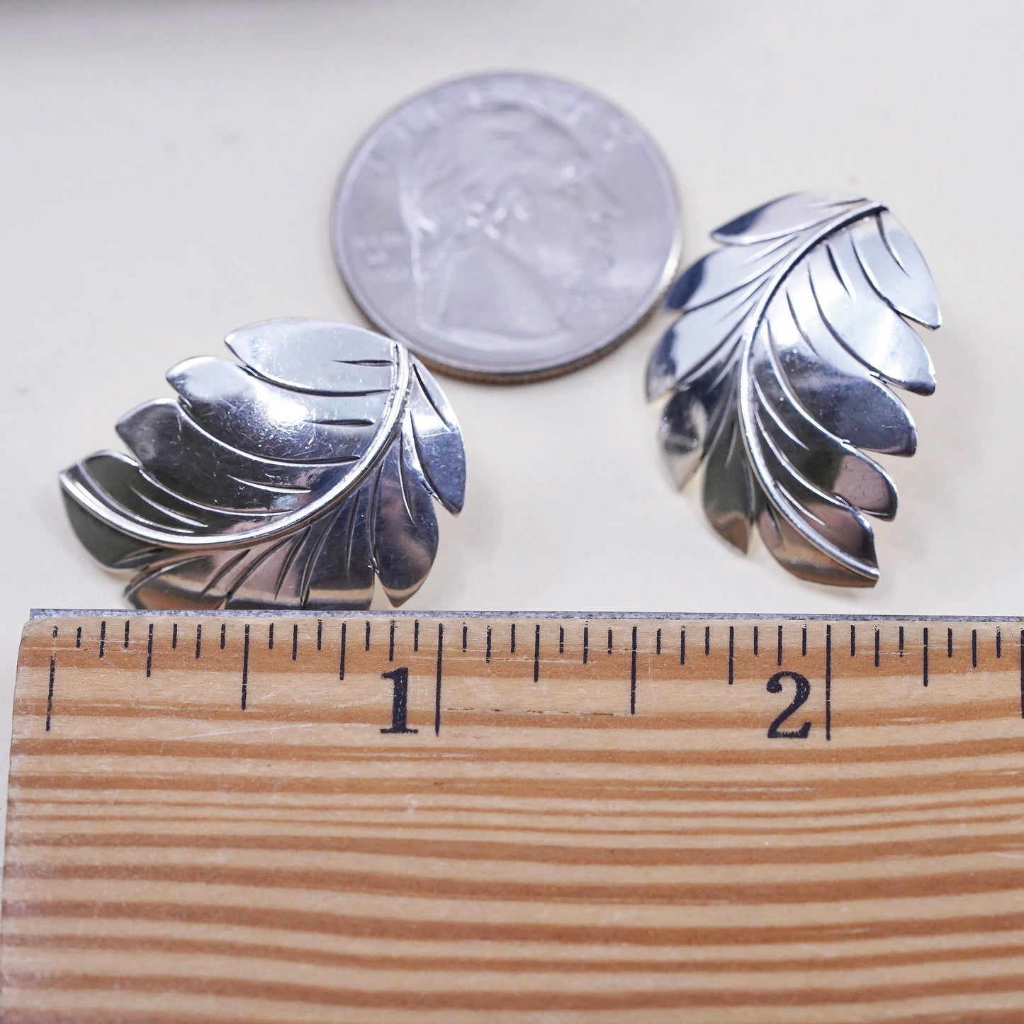 VTG Native American Morningstar sterling 925 silver earrings, curved leaf studs