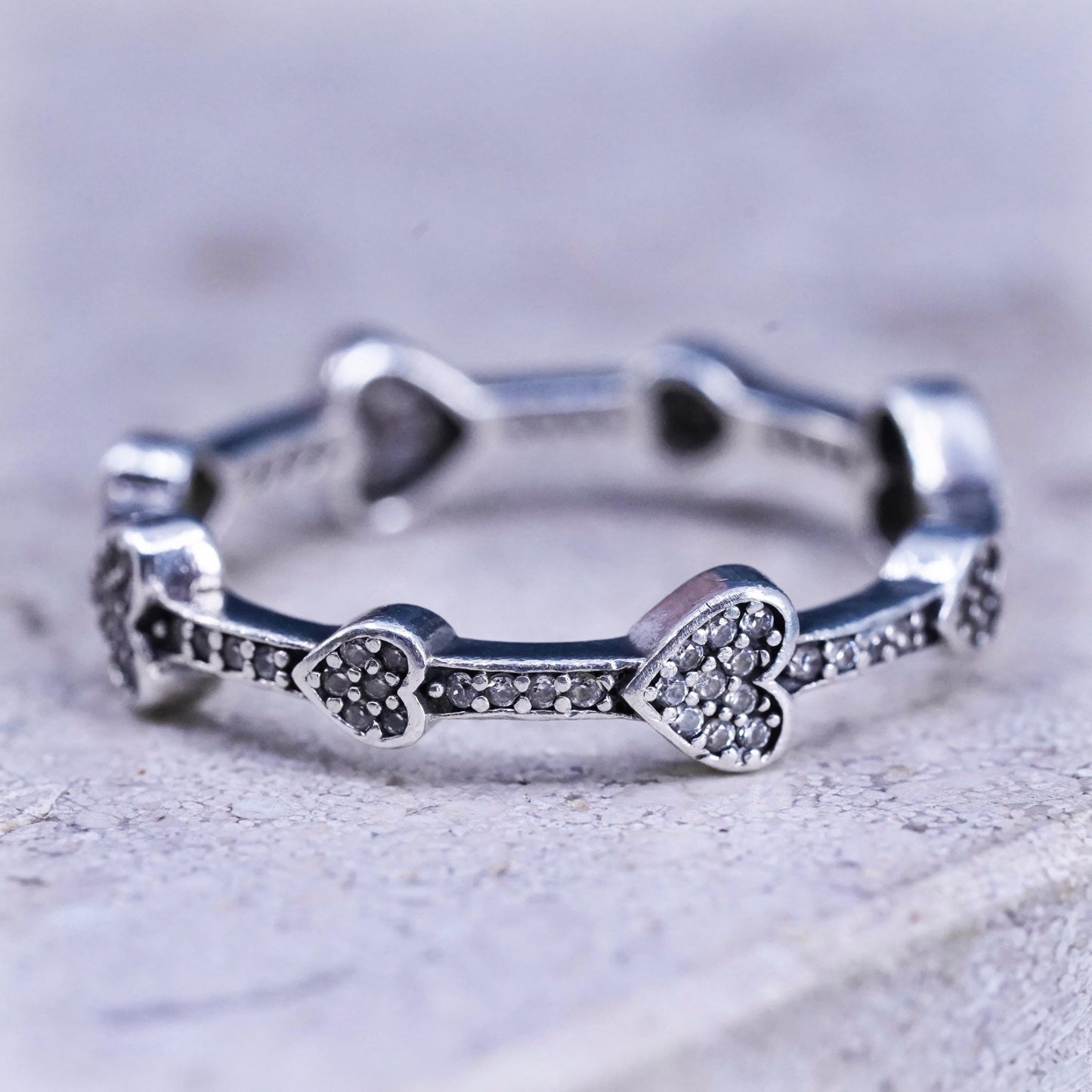 Size 7, vintage ALE Sterling 925 silver handmade heart ring with cz