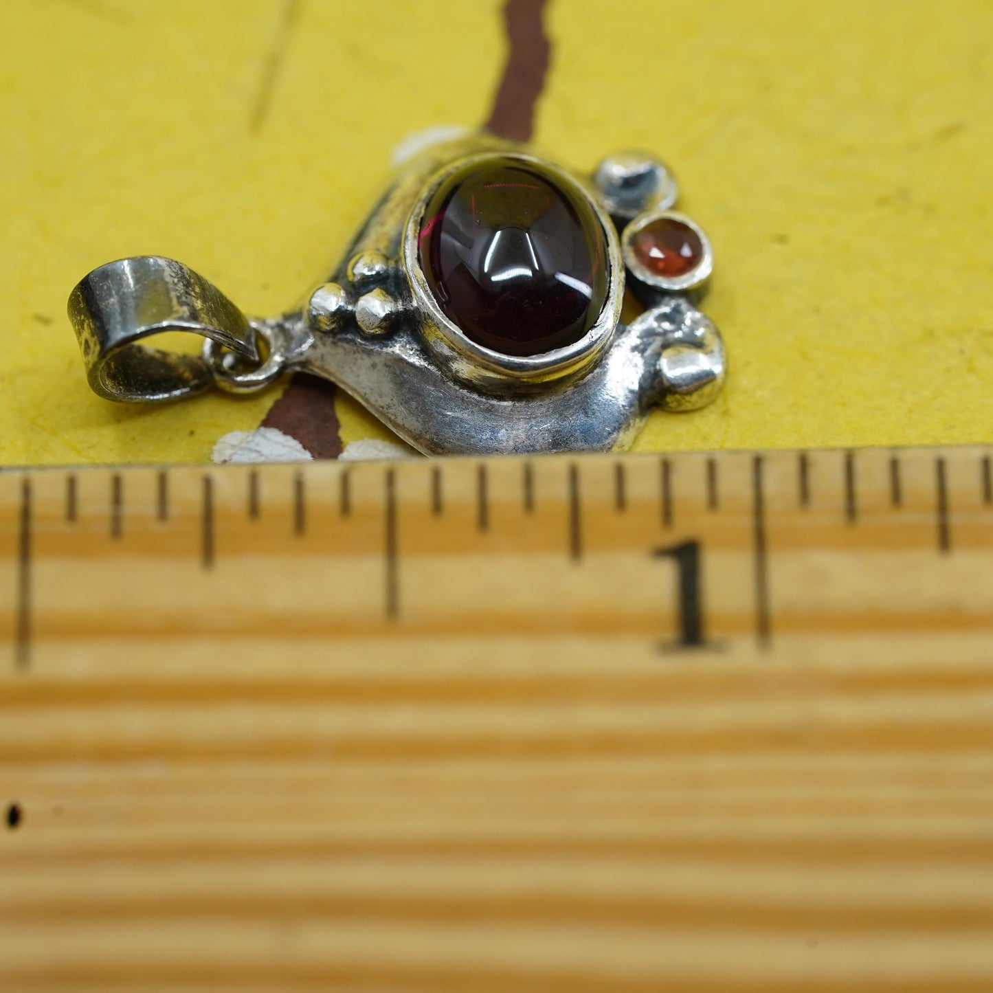 Vintage Sterling silver handmade pendant, 925 oval charm with garnet