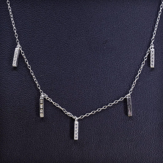 18", vintage sterling silver handmade necklace, 925 Circle chain w/ cz dangles