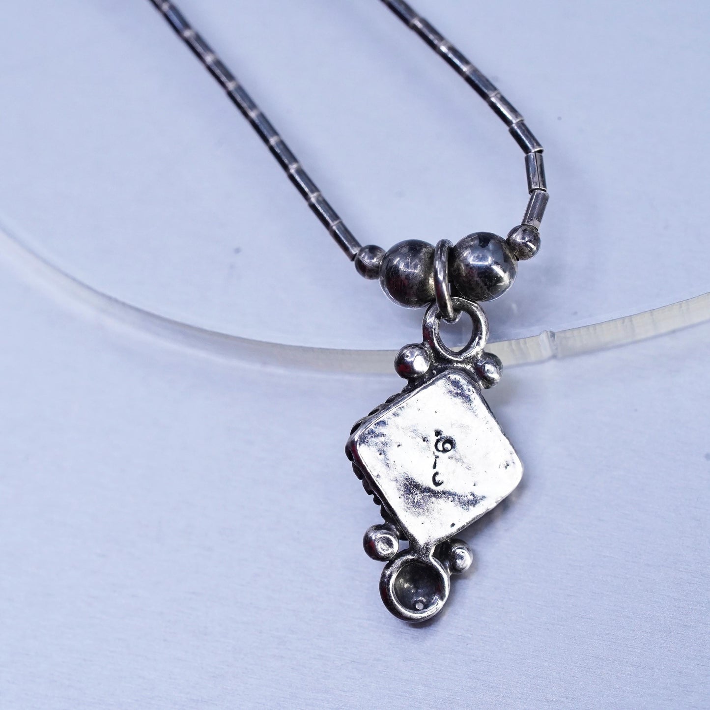 16", Native American Sterling 925 liquid silver handmade necklace opal pendant