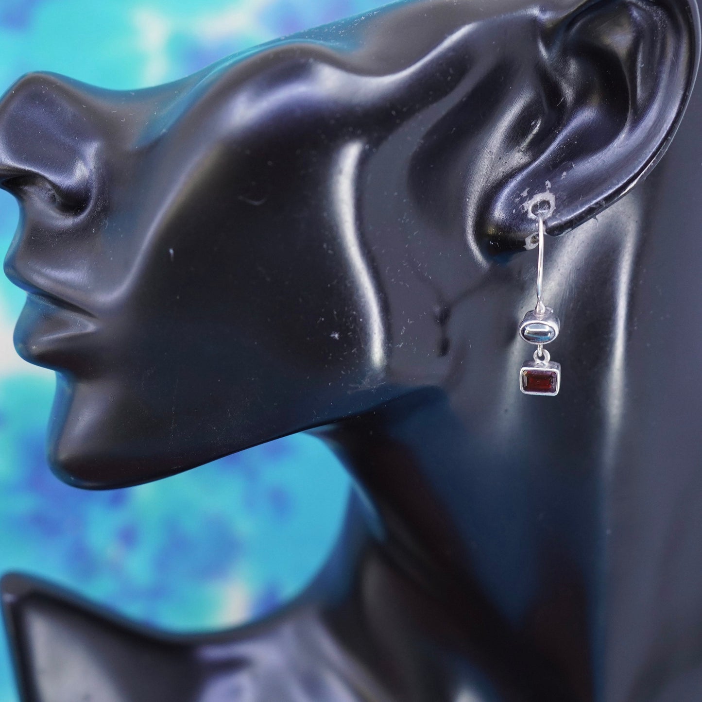 Vintage Acleo Sterling silver 925 handmade earrings with garnet and hematite