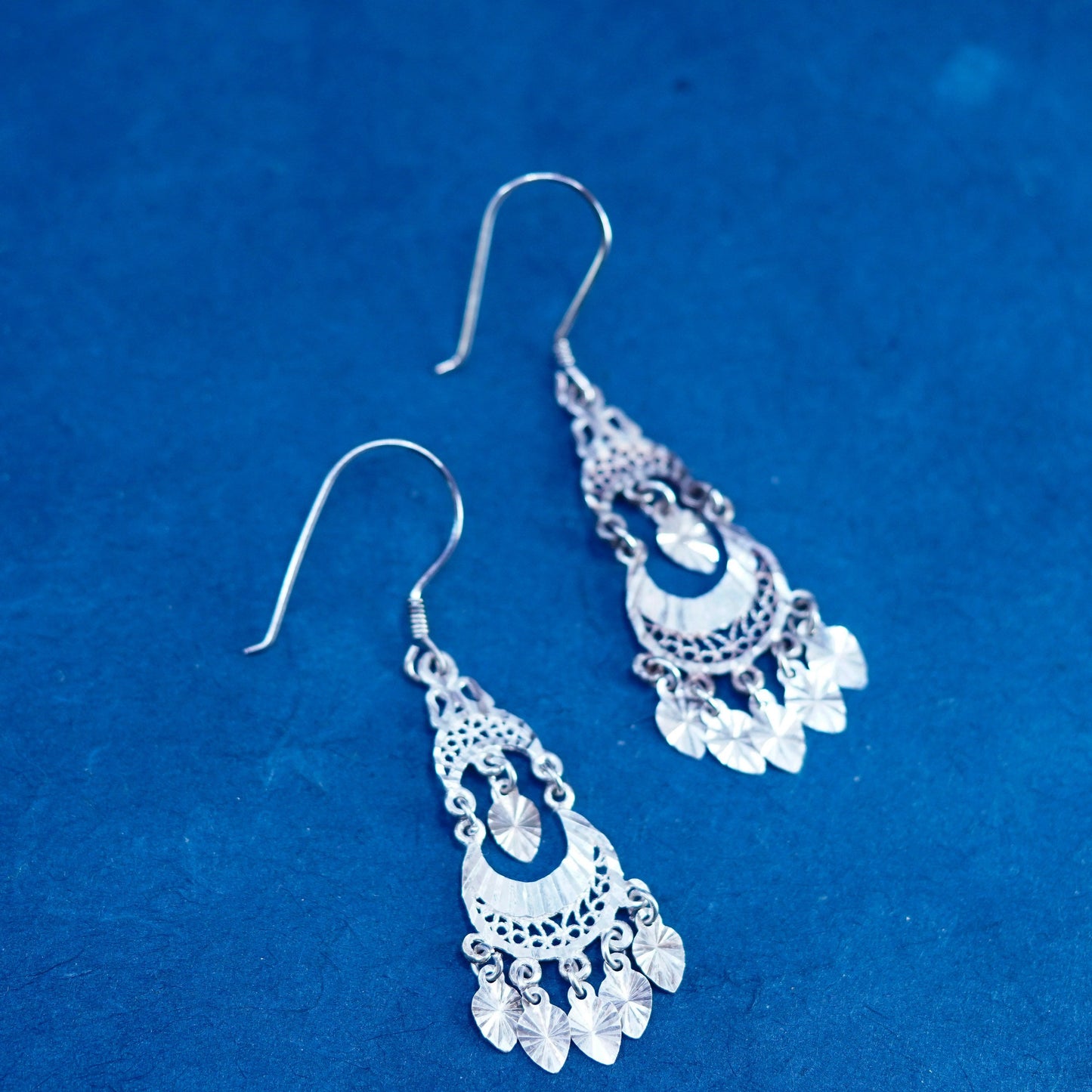 Vintage turkey sterling silver handmade earrings, 925 filigree drops