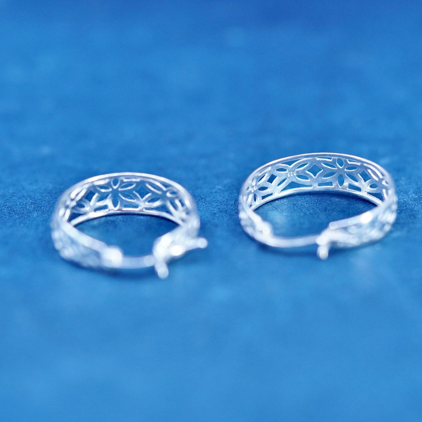 1”, Vintage Sterling silver handmade earrings, 925 filigree hoops Huggie