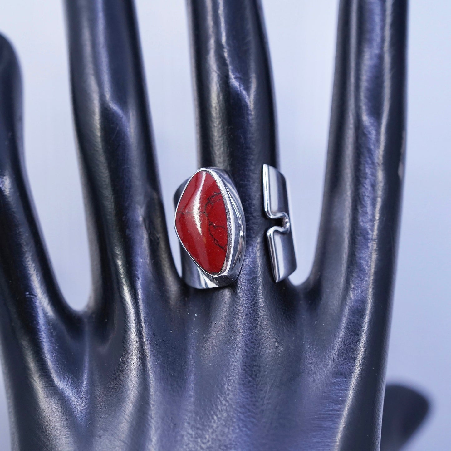 adjustable, vintage southwestern Sterling 925 silver handmade ring red jasper
