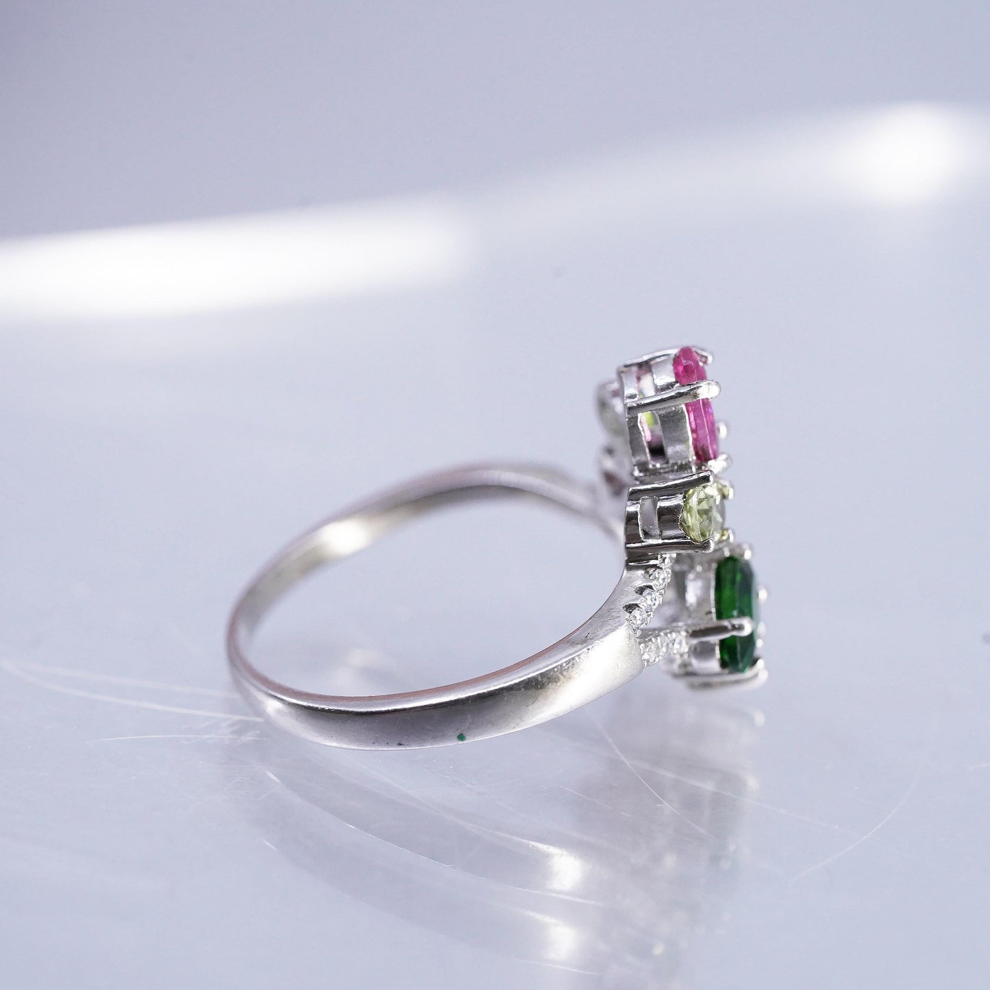 size 9.75, 925 Sterling Silver Ring, Garnet Peridot Citrine CZ Cocktail Ring
