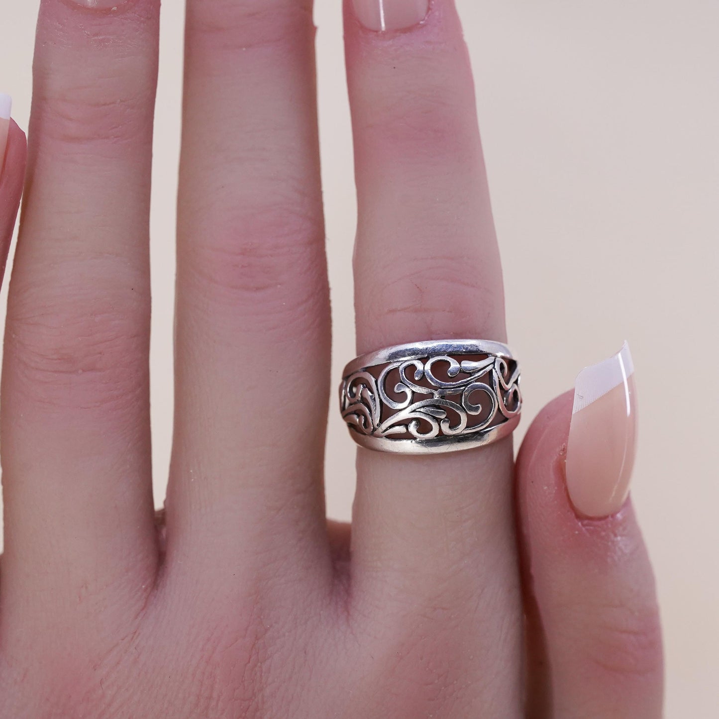 Size 4.5, Vintage sterling silver handmade filigree ring, 925 band