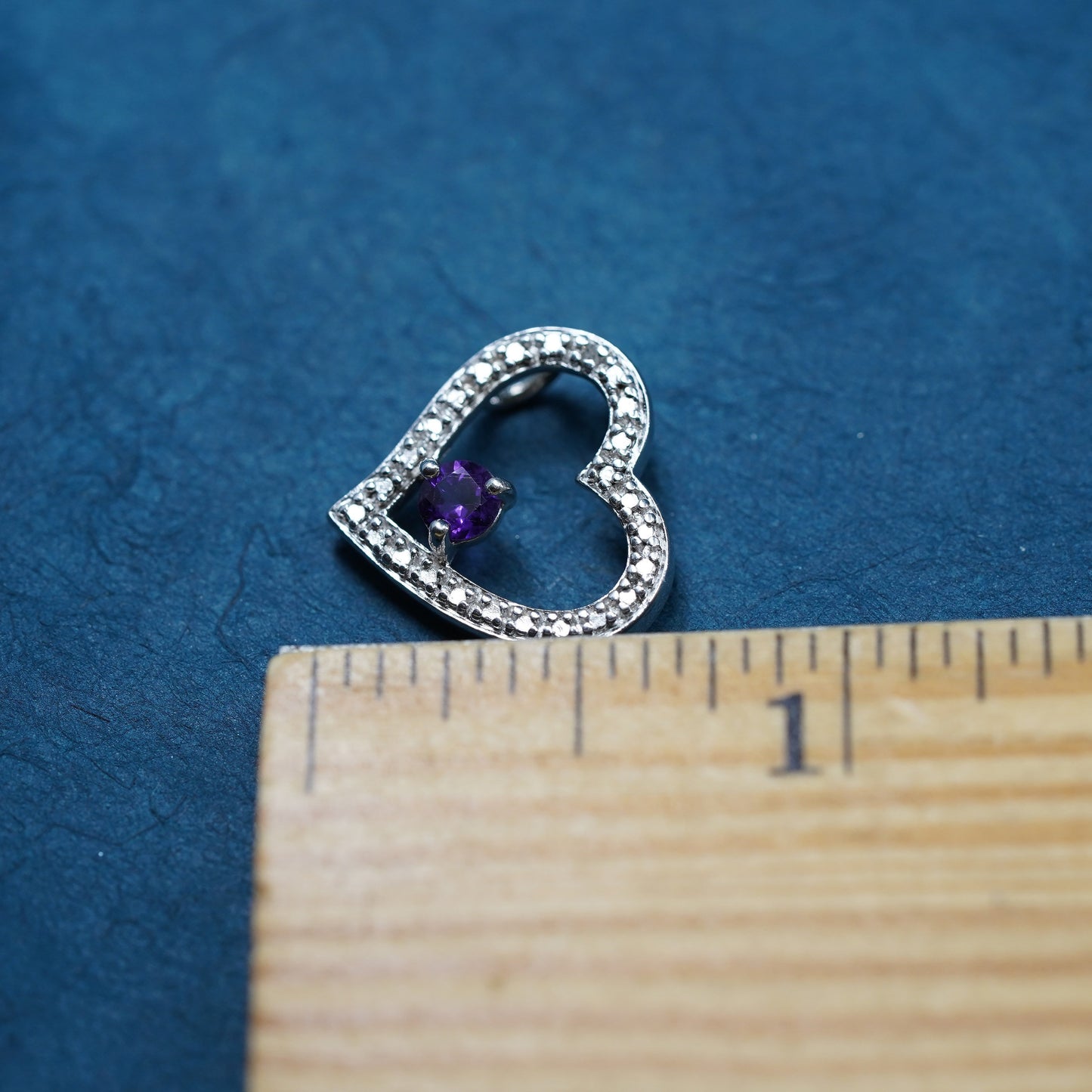 Vintage sterling silver handmade pedant, 925 heart with amethyst and diamond