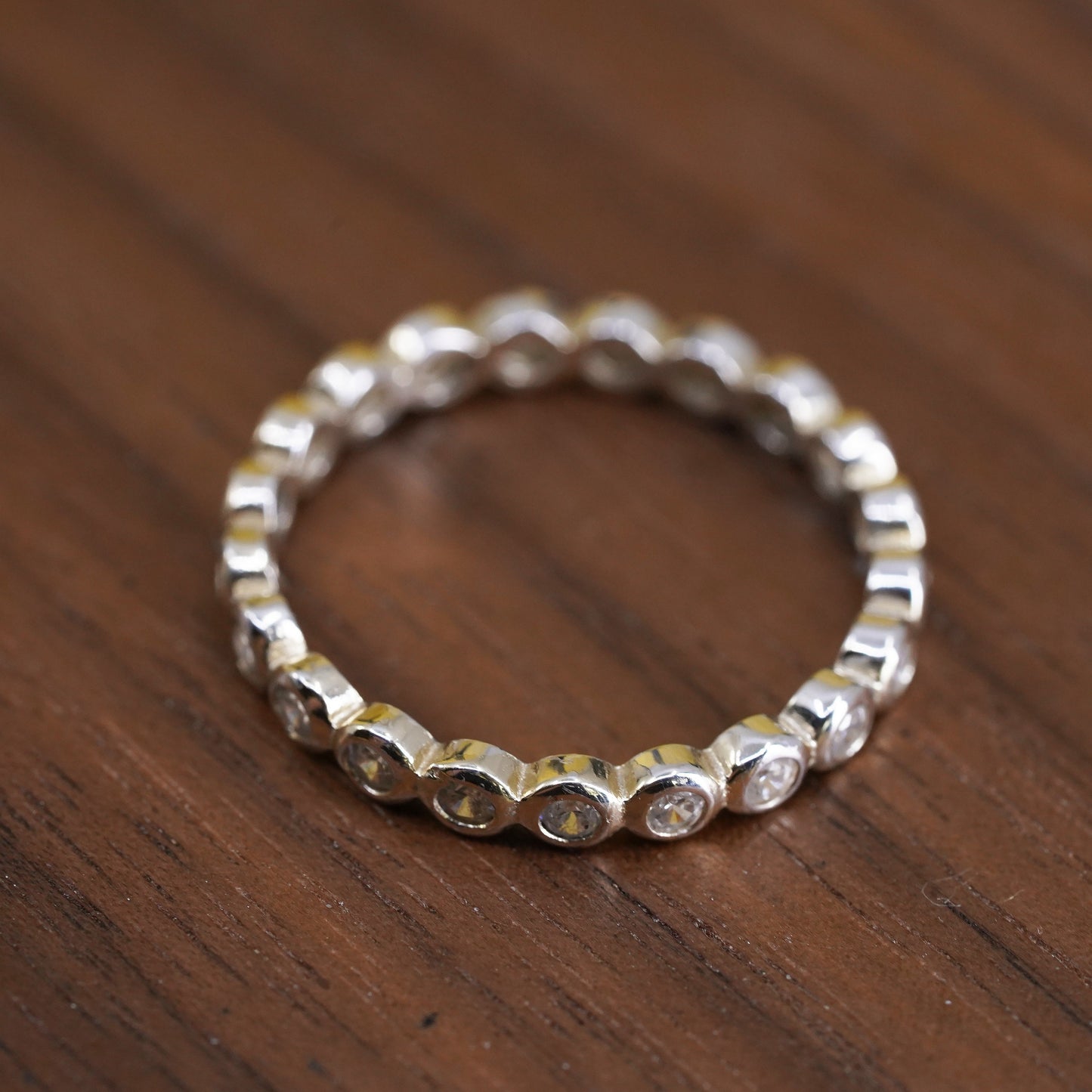 Size 8, vintage vermeil gold over Sterling silver ring, 925 stackable band cz