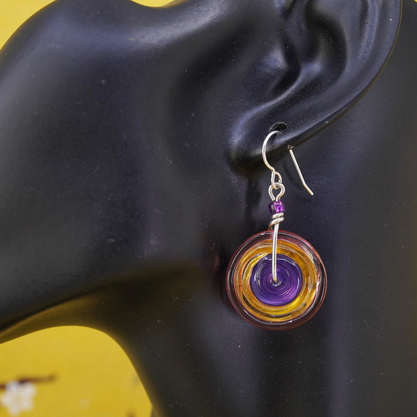 Vintage Eye Candy Sterling silver handmade earrings, 925 glass beads