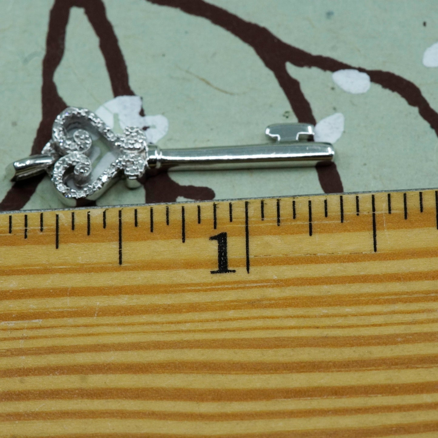 vintage SAI Sterling silver Pendant, 925 heart key with real diamond