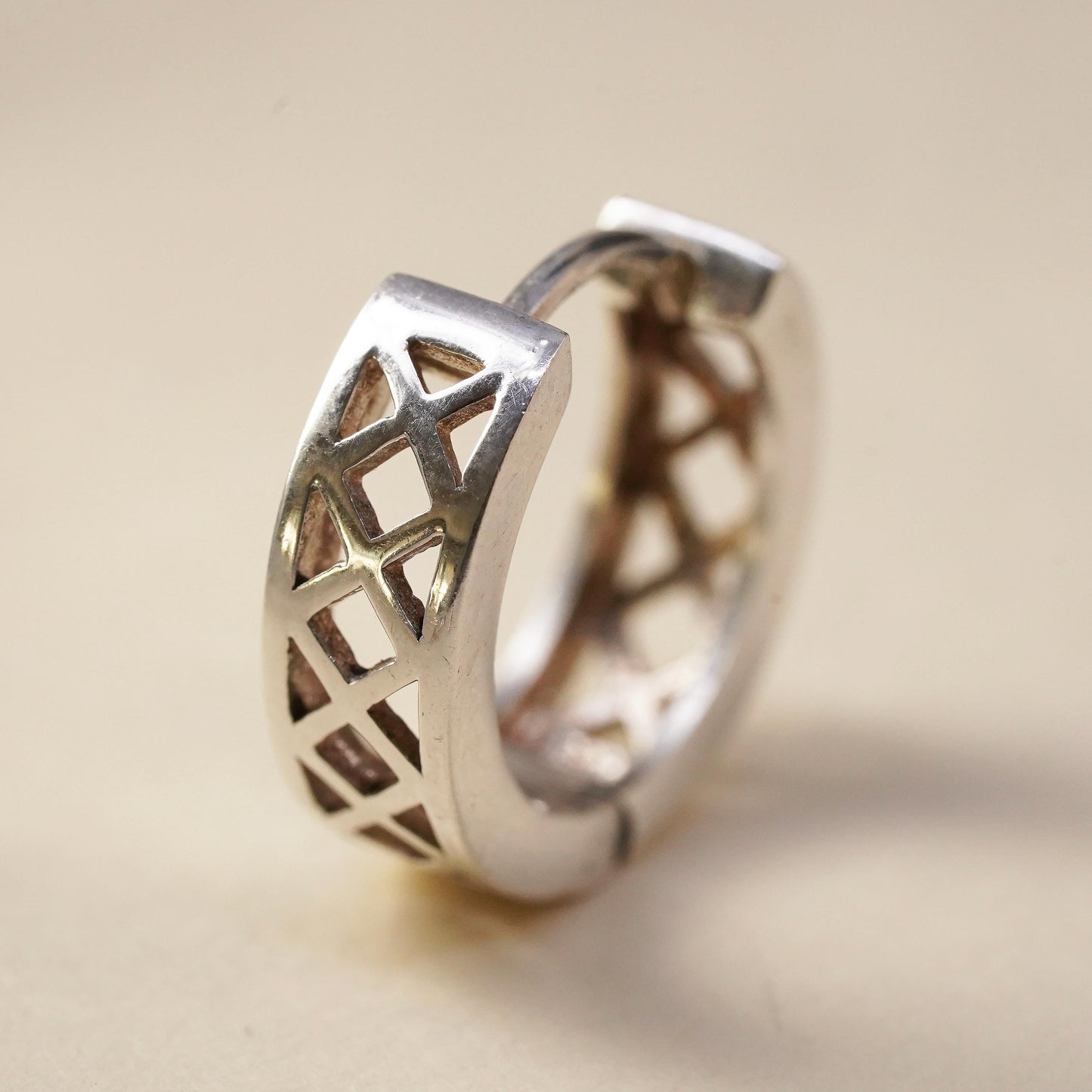 0.5”, Vintage sterling silver single earring, 925 huggie hoop with beads
