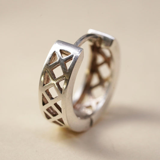 0.5”, Vintage sterling silver single earring, 925 huggie hoop with beads