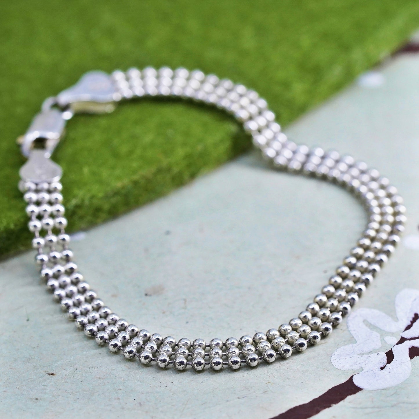 6.75” 5mm, Vintage sterling silver multi strands bracelet, 925 bead chains