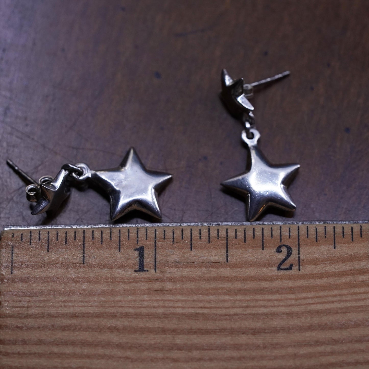 Vintage Sterling Silver handmade Earrings. 925 star dangles