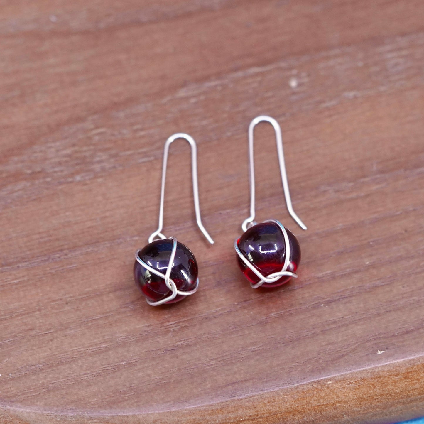 Vintage sterling silver 925 handmade earrings with amber bead