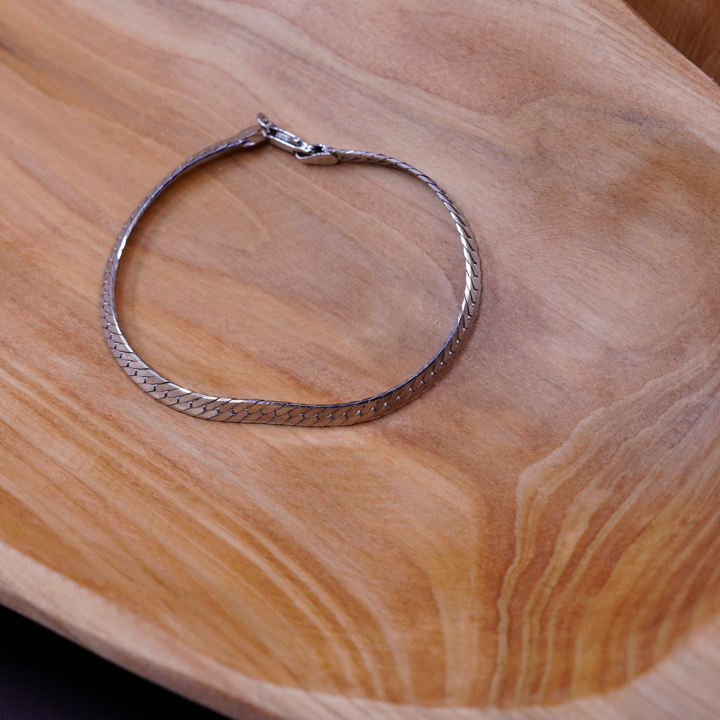 6.75”, 5mm, Vintage Sterling silver herringbone bracelet, Italy 925 chain