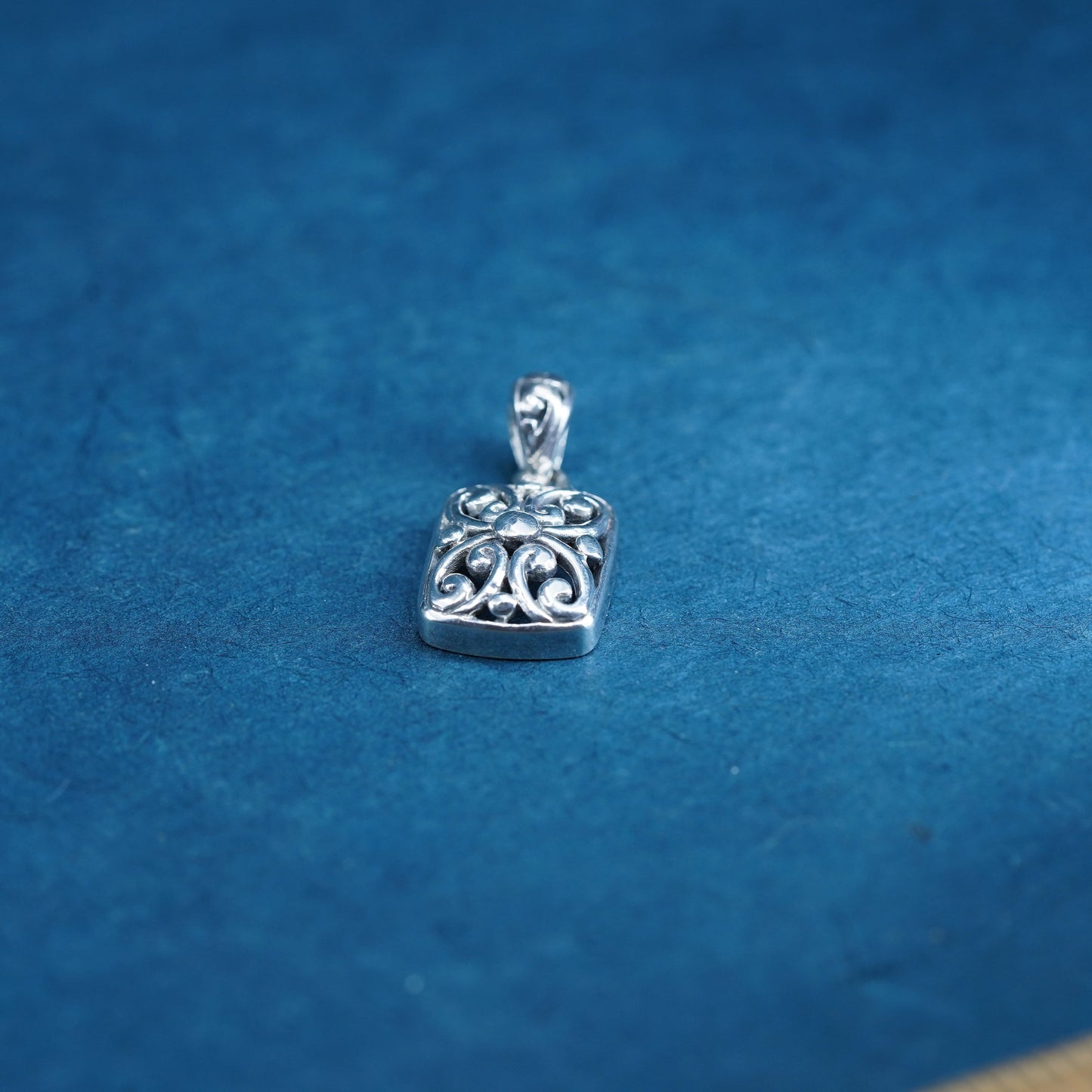 Vintage Sterling silver handmade pendant, 925 filigree rectangular pendant