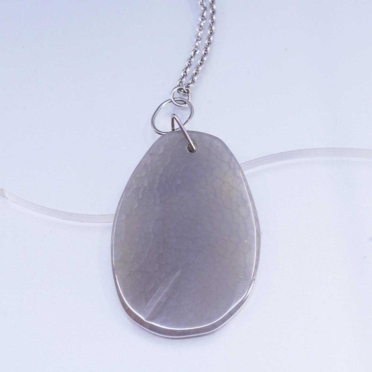 18+2", vintage Sterling 925 silver circle chain necklace teardrop agate pendant