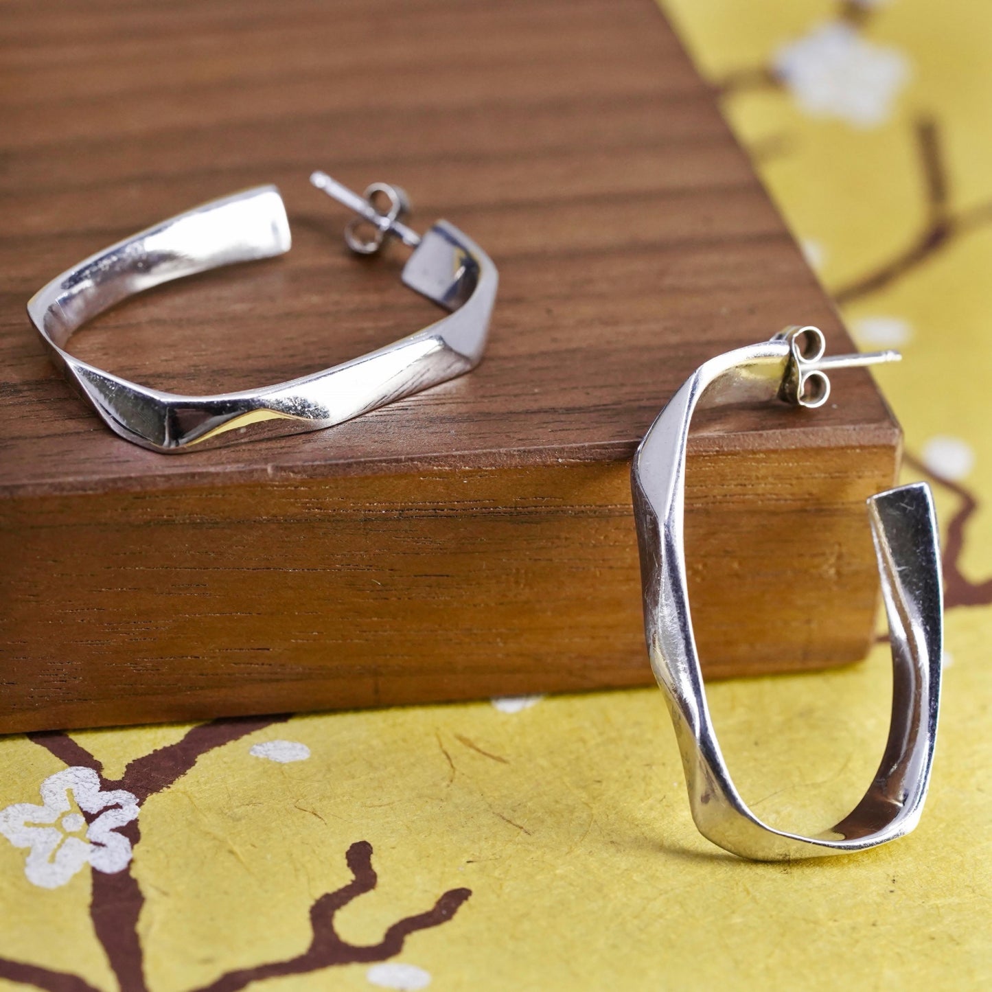 Vintage Sterling silver handmade earrings, 925 huggie, hoops studs