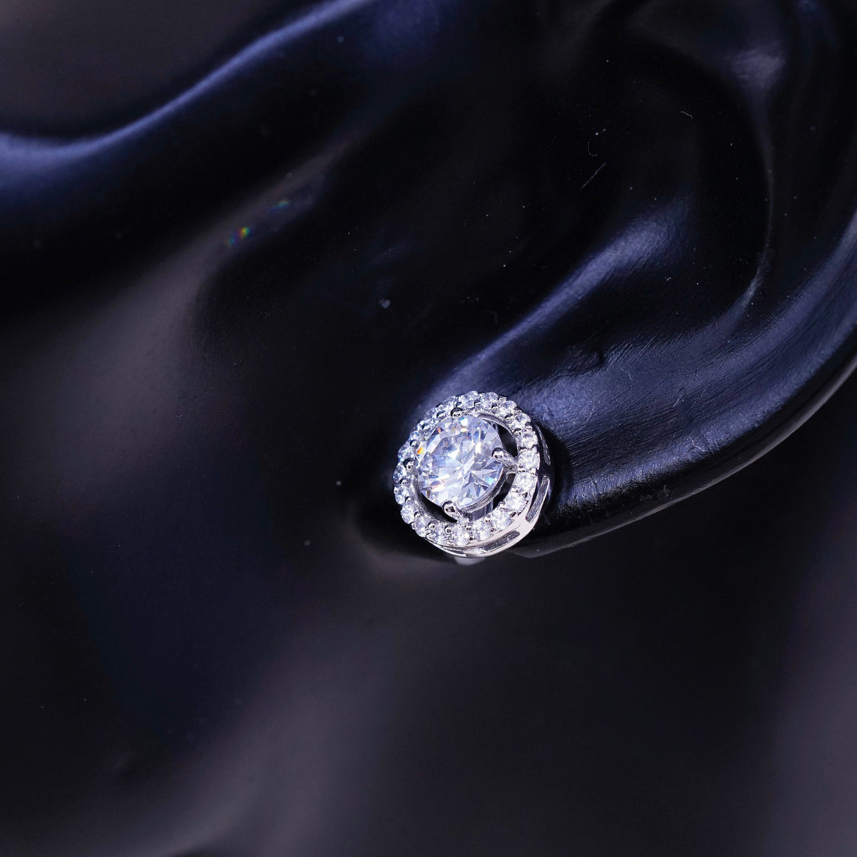 vtg sterling 925 silver genuine cz studs, fashion minimalist earrings