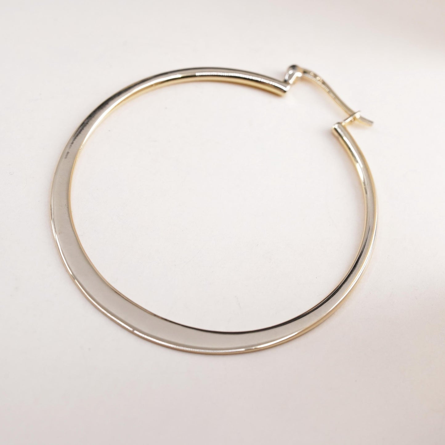 1.75", Vintage vermeil yellow gold sterling silver single earring, flatten hoop