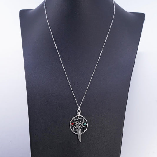 18", Native American Sterling 925 Sterling silver necklace feather pendant