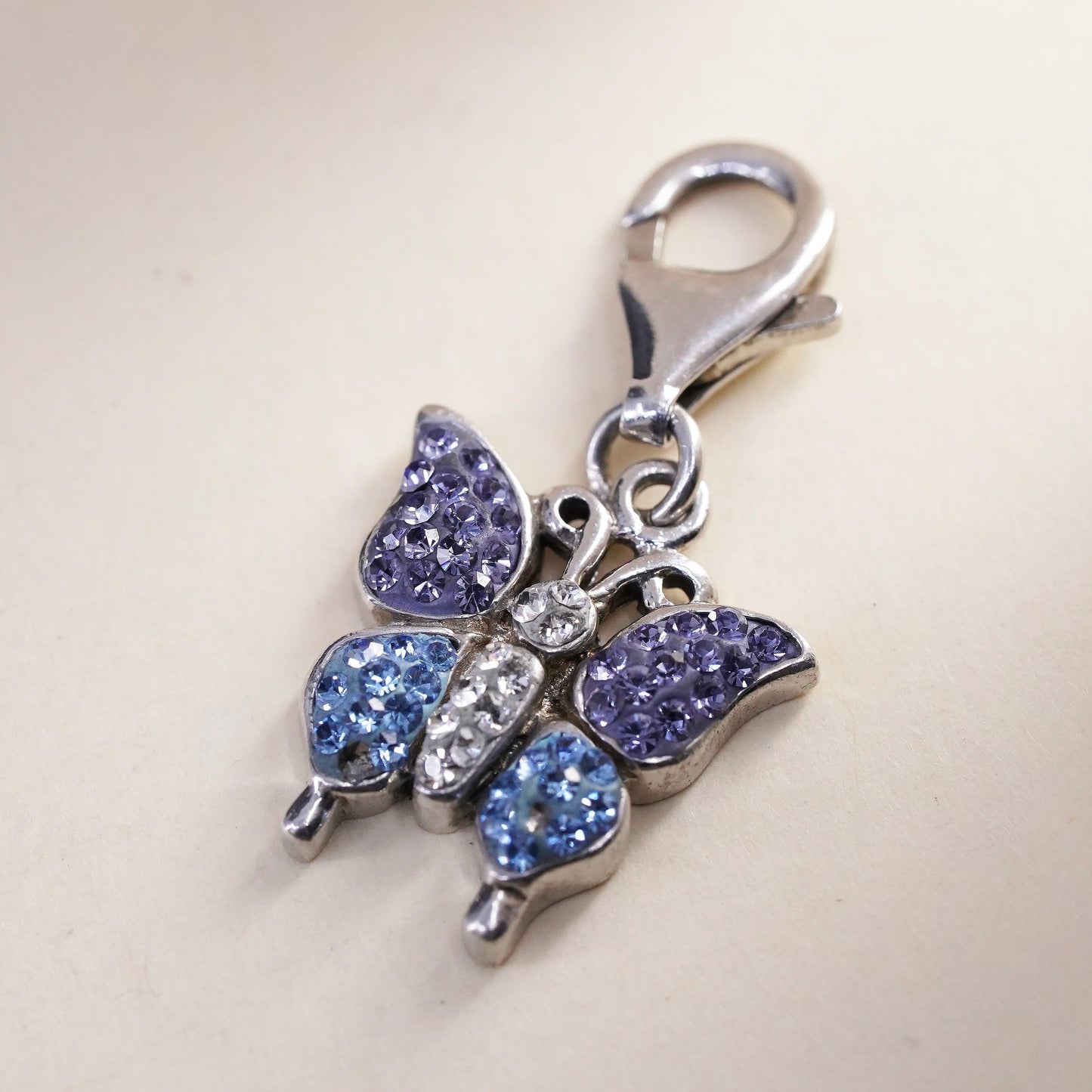 Vintage sterling silver handmade butterfly pendant, 925 charm with cluster Cz