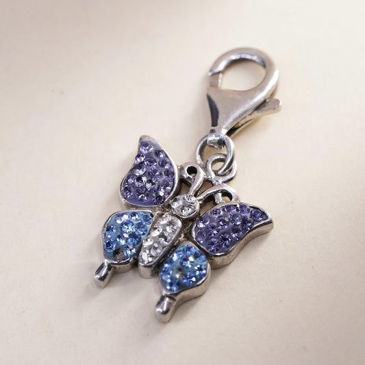 Vintage sterling silver handmade butterfly pendant, 925 charm with cluster Cz
