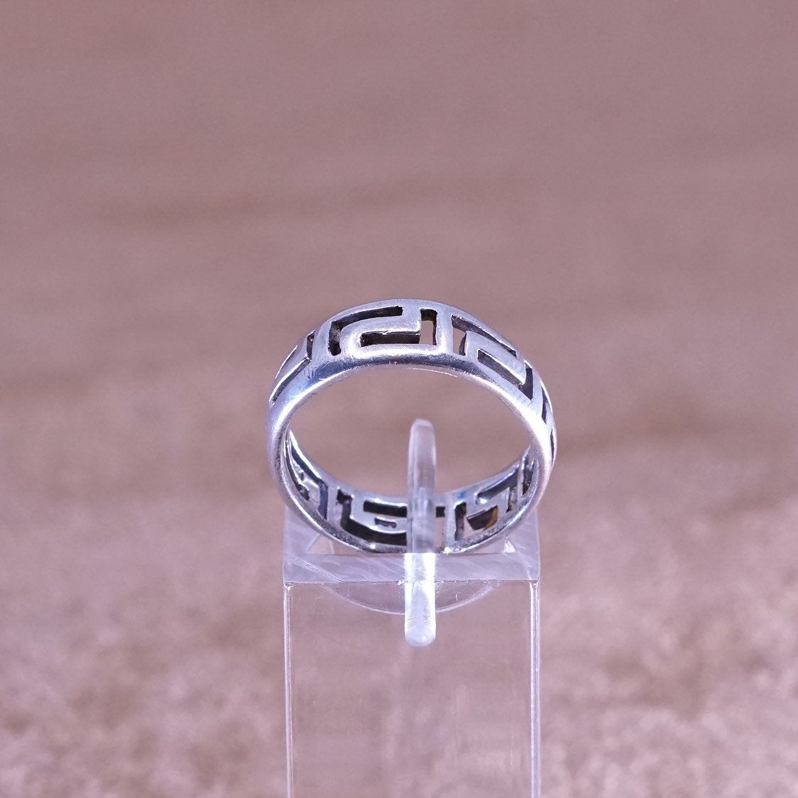 sz 7, vtg Sterling silver handmade ring, southwestern 925 greek key band